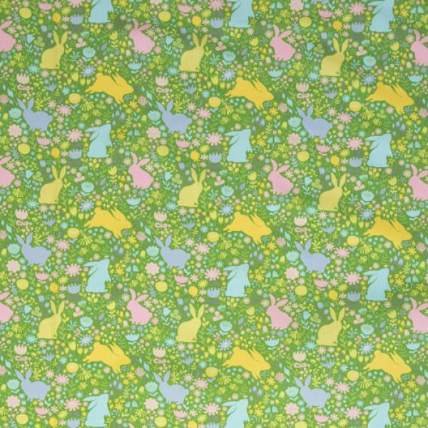 Baumwoll Druck Bunte Hasen auf Grün von Happy Easter by Swafing 